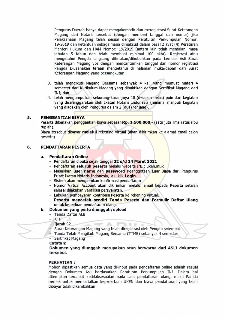 PENGUMUMAN PENDAFTARAN PESERTA UJIAN KODE ETIK NOTARIS PERIODE 2021