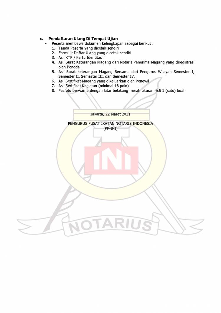 PENGUMUMAN PENDAFTARAN PESERTA UJIAN KODE ETIK NOTARIS PERIODE 2021