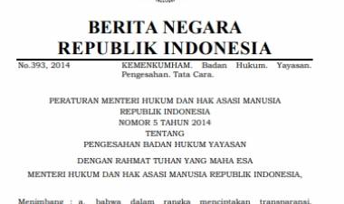 Permenkumham No 5 tahun 2014 Tentang Pengesahan Badan Hukum Yayasan