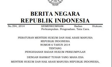 Permenkumham No 6 Tahun 2014 Tentang Pengesahan Badan Hukum Perkumpulan