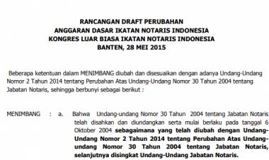 RANCANGAN DRAFT PERUBAHAN ANGGARAN DASAR IKATAN NOTARIS INDONESIA KONGRES LUAR BIASA IKATAN NOTARIS INDONESIA BANTEN, 28 MEI 2015
