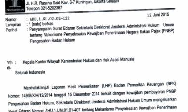 Surat Edaran Sekretaris Dirjen AHU Tentang Mekanisme PNBP Pengesahan Badan Hukum