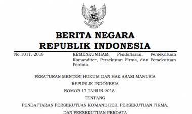 PERATURAN MENTERI HUKUM DAN HAK ASASI MANUSIA REPUBLIK INDONESIA NOMOR 17 TAHUN 2018 TENTANG PENDAFTARAN PERSEKUTUAN KOMANDITER, PERSEKUTUAN FIRMA, DAN PERSEKUTUAN PERDATA