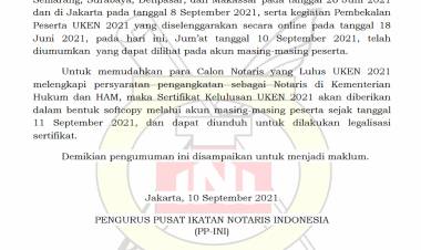 PENGUMUMAN HASIL UJIAN KODE ETIK NOTARIS 2021